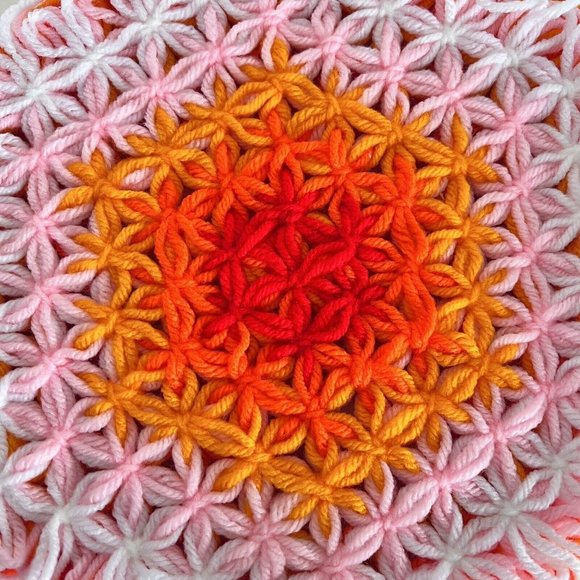 LARGE Handmade Crochet Potholder Hot Pad Trivet Flowers MCM Retro Decor bright - Picture 4 of 4